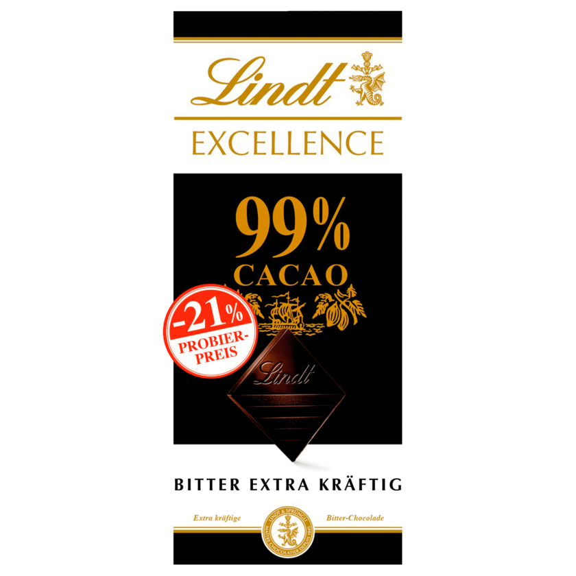 Lindt Excellence Schokolade Edelbitter extra kräftig 99% Cacao 50g